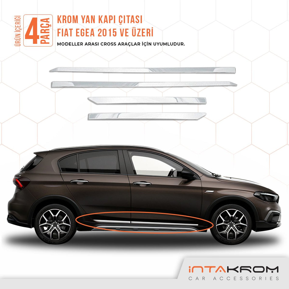 Fiat Egea Cross Krom Yan Kapı Çıtası 4 Parça 2020 Ve Üzeri Uyumlu