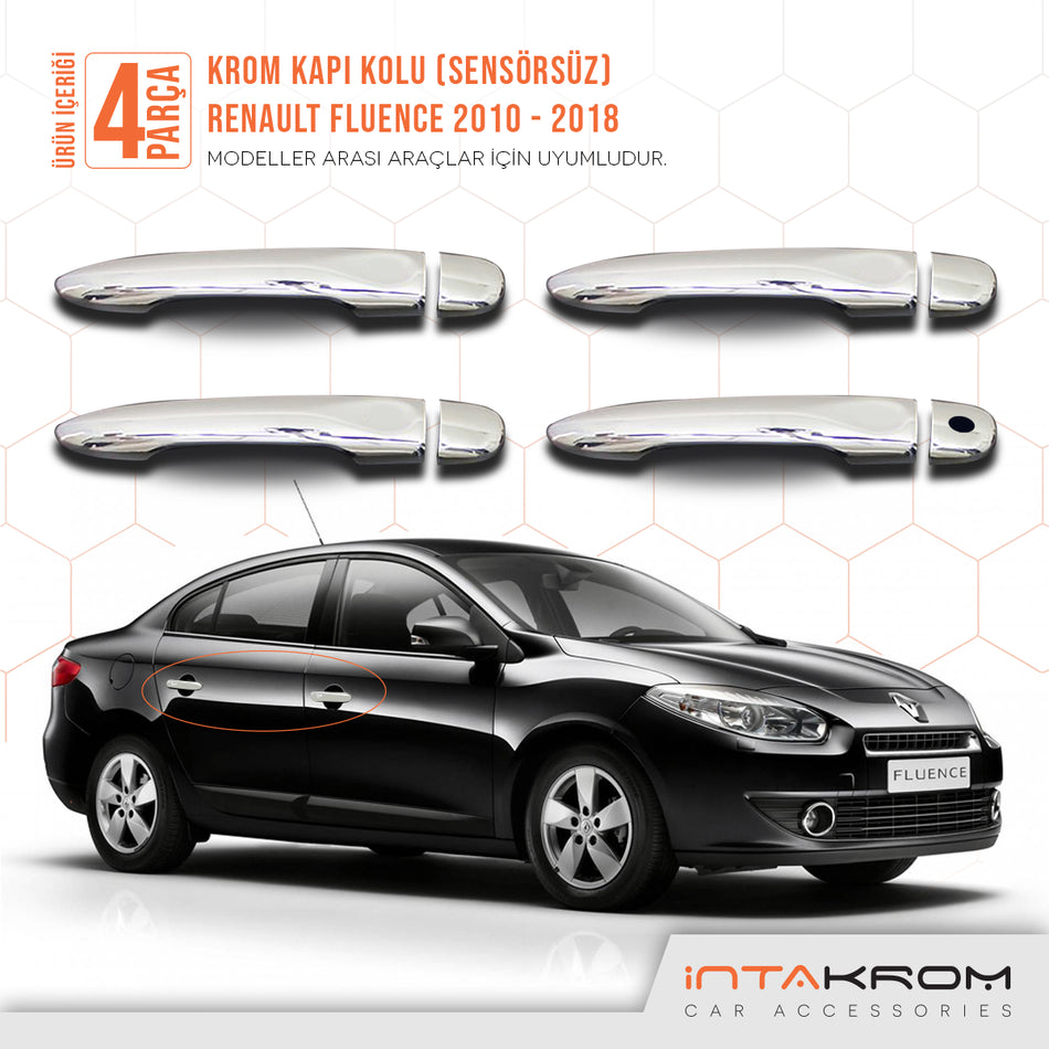 Renault Fluence Krom Kapı Kolu 4 Parça 2010 -2018 - Sensörsüz
