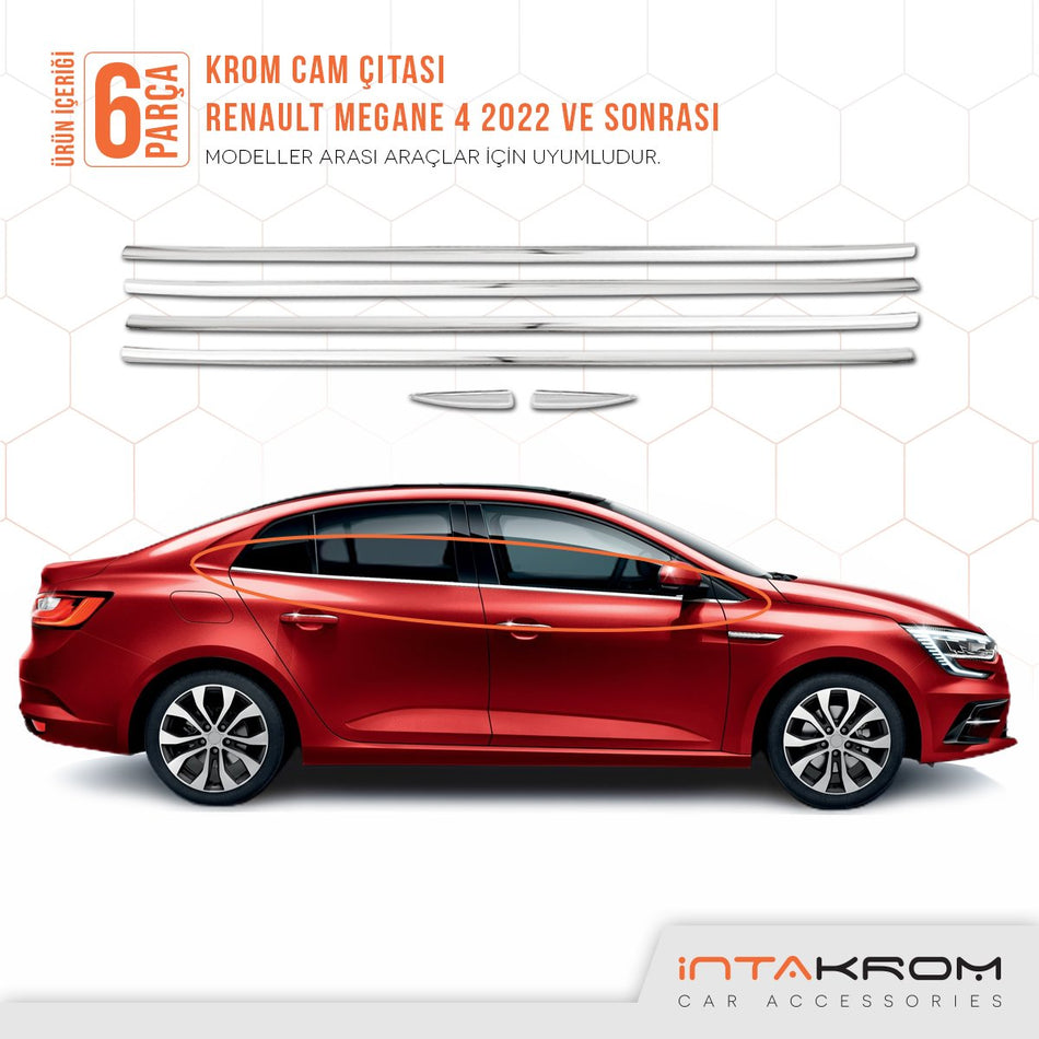 Renault Megane 4 Krom Cam Çıtası 6 Parça (YENİ) 2022 ve Üzeri
