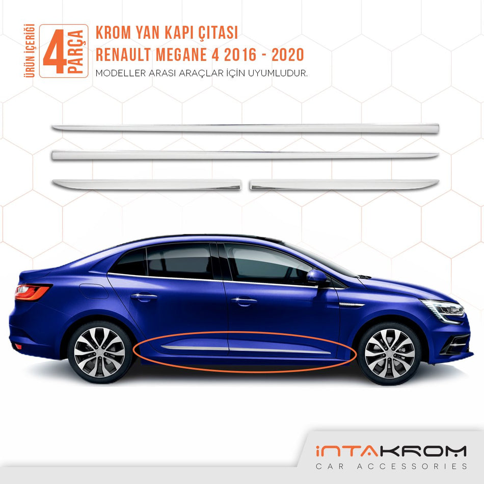 Renault Megane 4 Krom Yan Kapı Çıtası 4 Parça 2016 - 2022