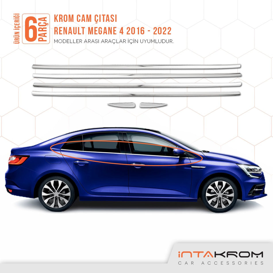 Renault Megane 4 Krom Cam Çıtası 6 Parça 2016 - 2022