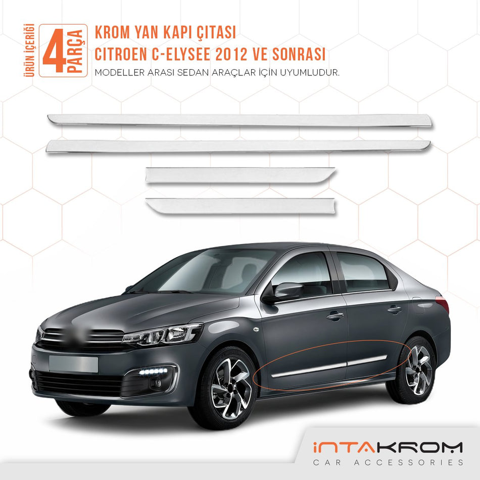 Citroen C - Elysee Krom Yan Kapı Çıtası 4 Parça 2012 Ve Üzeri P. Çelik