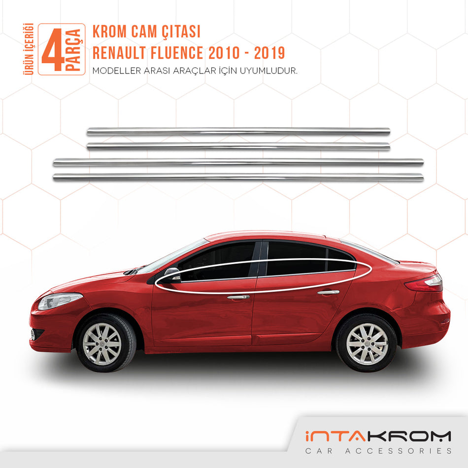Renault Fluence Krom Cam Çıtası 4 Parça 2010 -2019