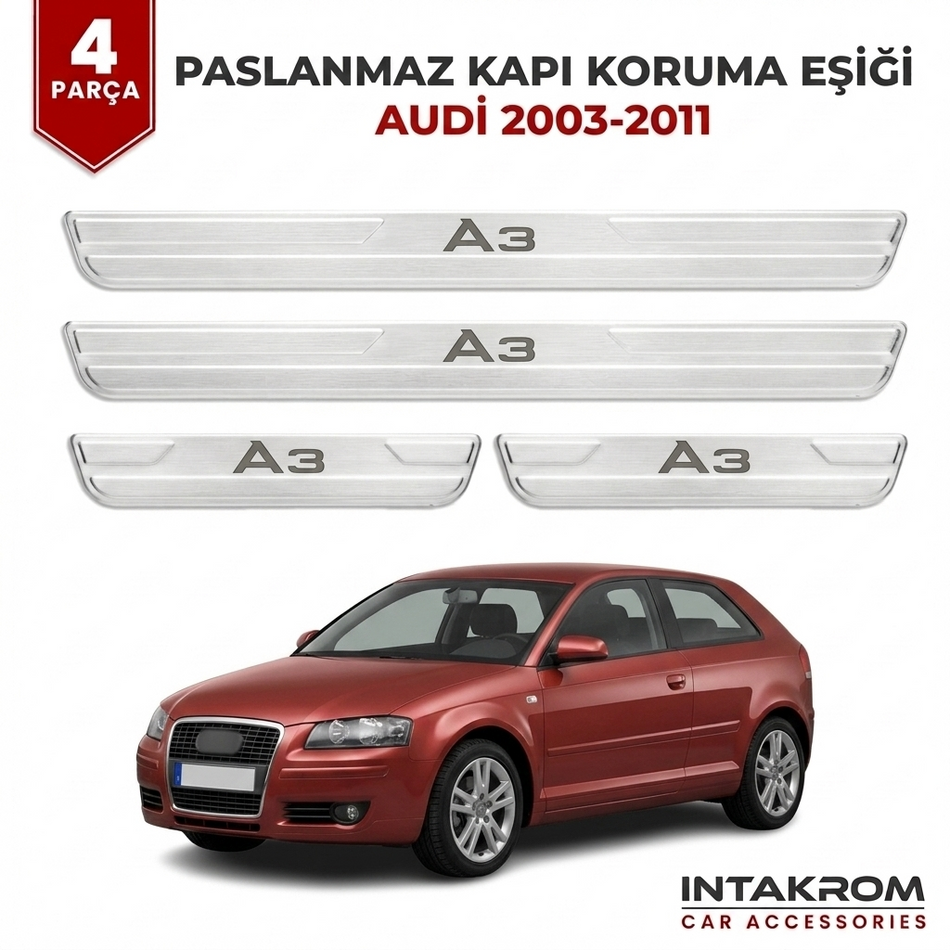 Audi A3 2003-2011 Uyumlu Satine Krom Kapı Koruma Eşiği 4 Parça