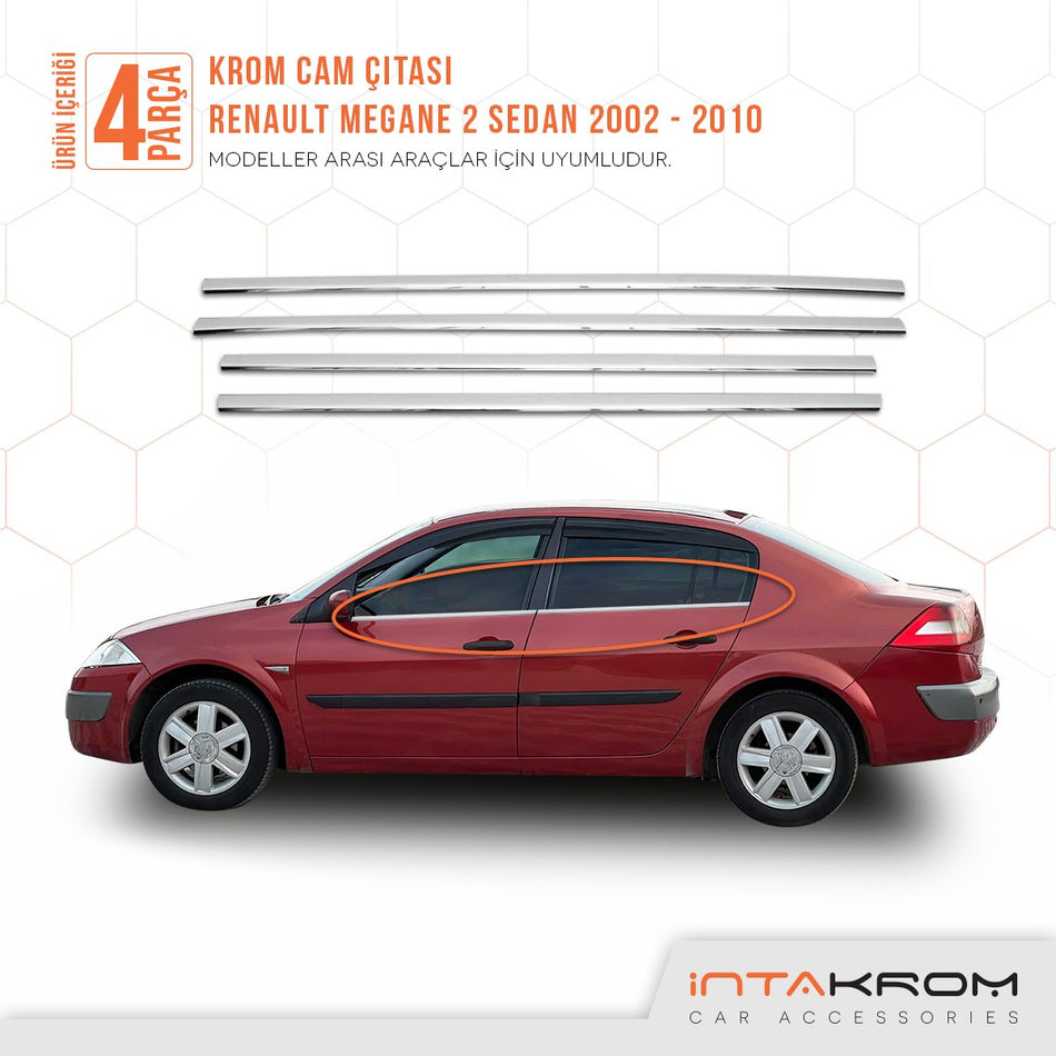 Renault Megane 2 Krom Cam Çıtası 4 Parça Sedan 2002-2010