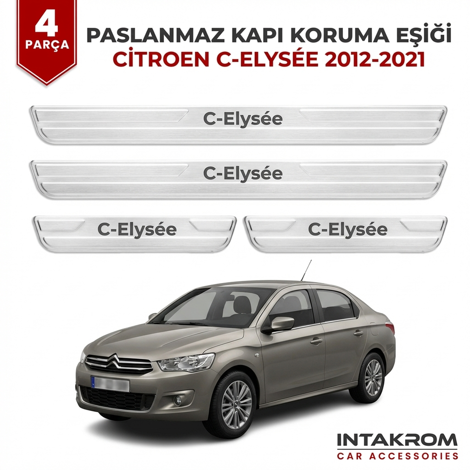 Citroen C -Elyesee 2012-2021 uyumlu Satine Krom Kapı Koruma Eşiği 4 Prç (DD)