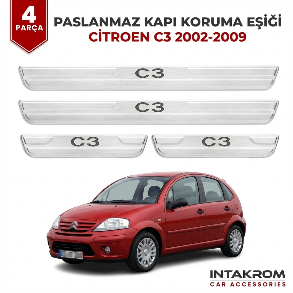 Citroen C3 2002-2009 uyumlu Satine Krom Kapı Koruma Eşiği 4 Prç (FN/FC)