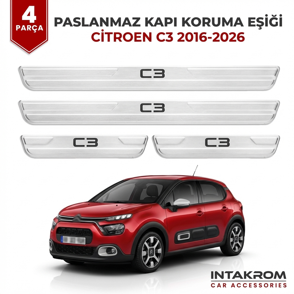 Citroen C3 2016-2026 uyumlu Satine Krom Kapı Koruma Eşiği 4 Prç (B618)