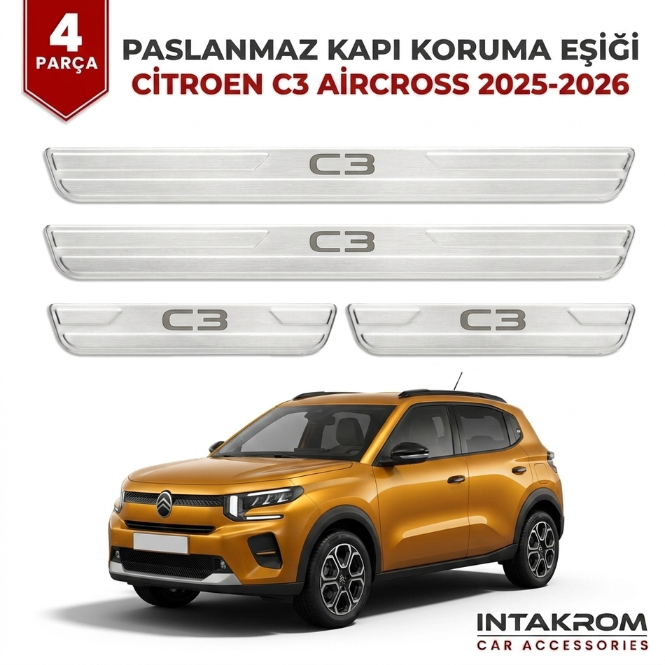 Citroen C3 Aircross 2025-2026 Uyumlu Satine Krom Kapı Koruma Eşiği 4 Parça