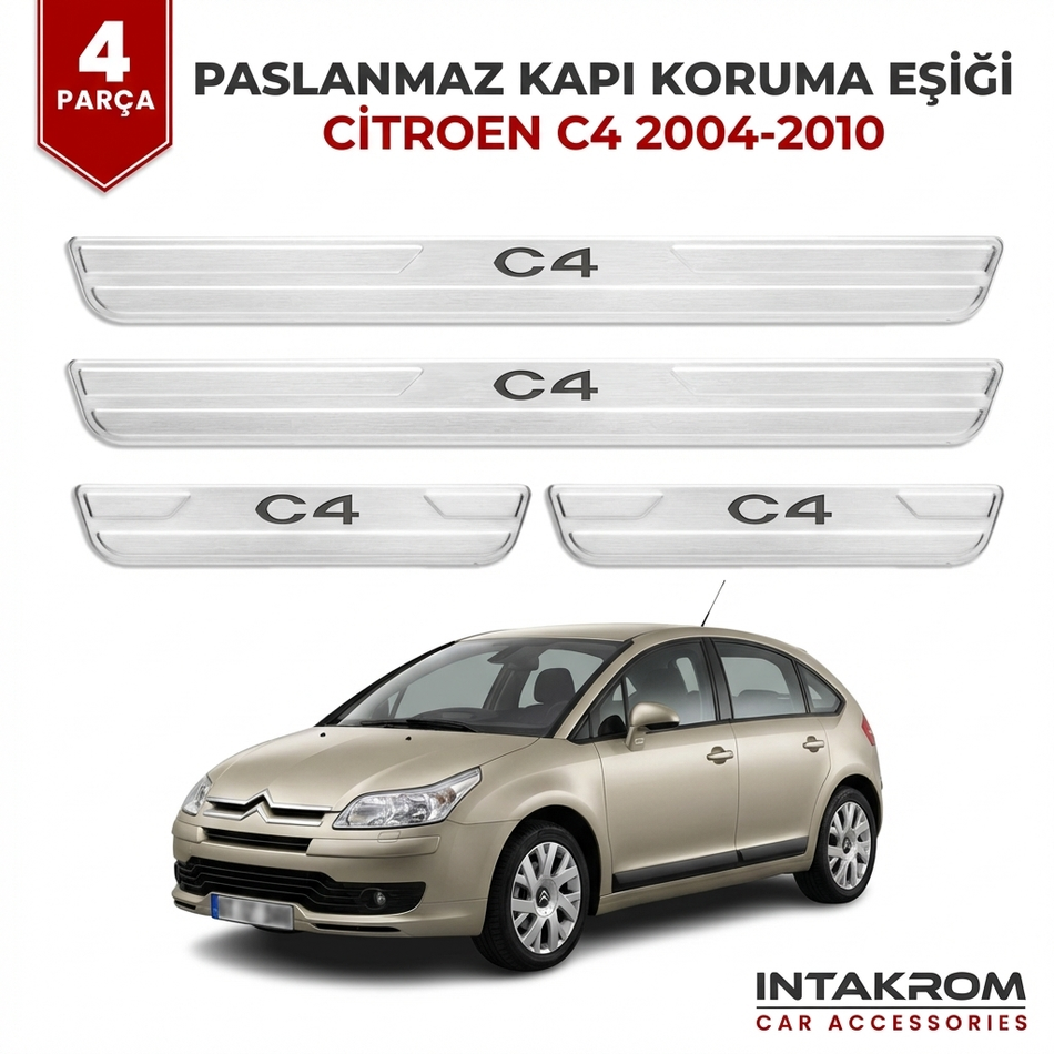 Citroen C4 2004-2010 uyumlu Satine Krom Kapı Koruma Eşiği 4 Prç (LC)