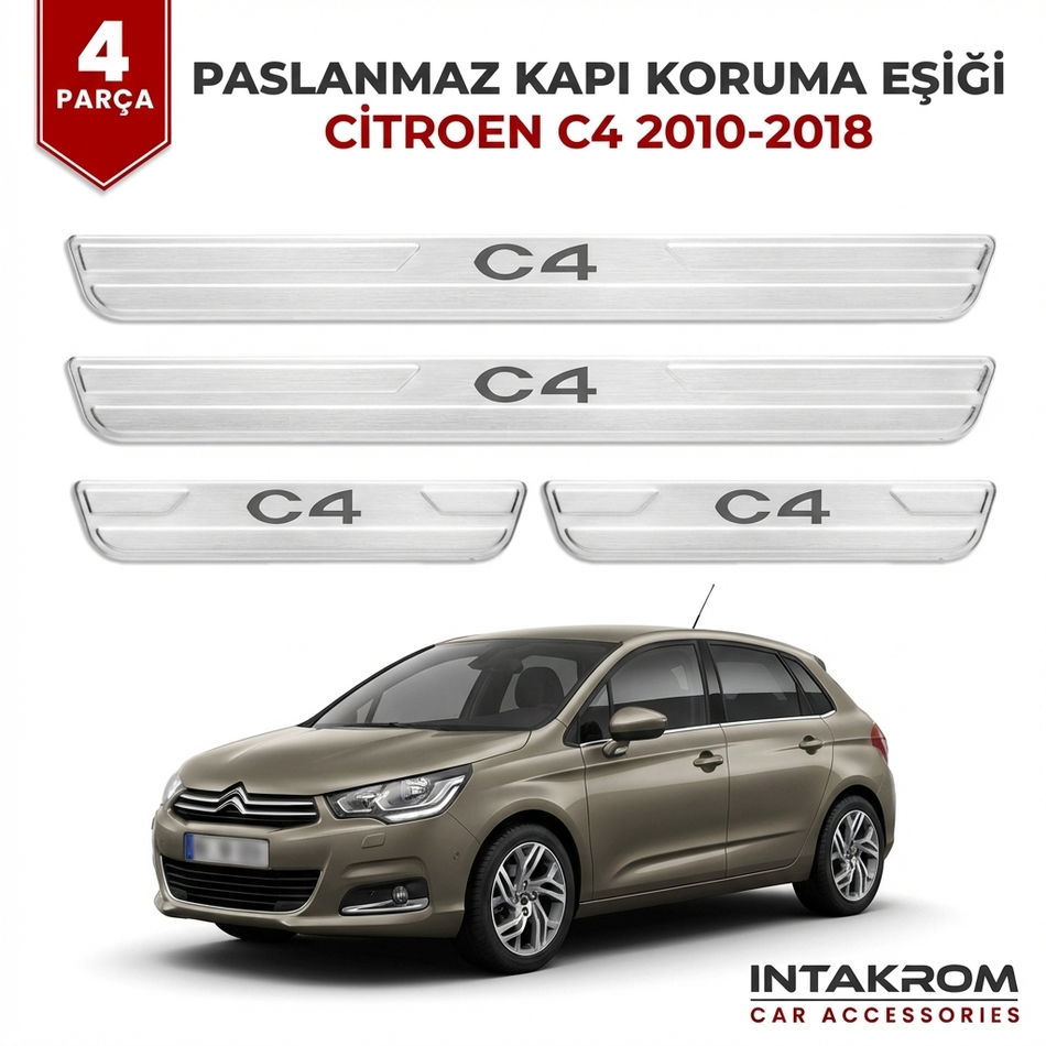 Citroen C4 2010-2018 uyumlu Satine Krom Kapı Koruma Eşiği 4 Prç (B7)