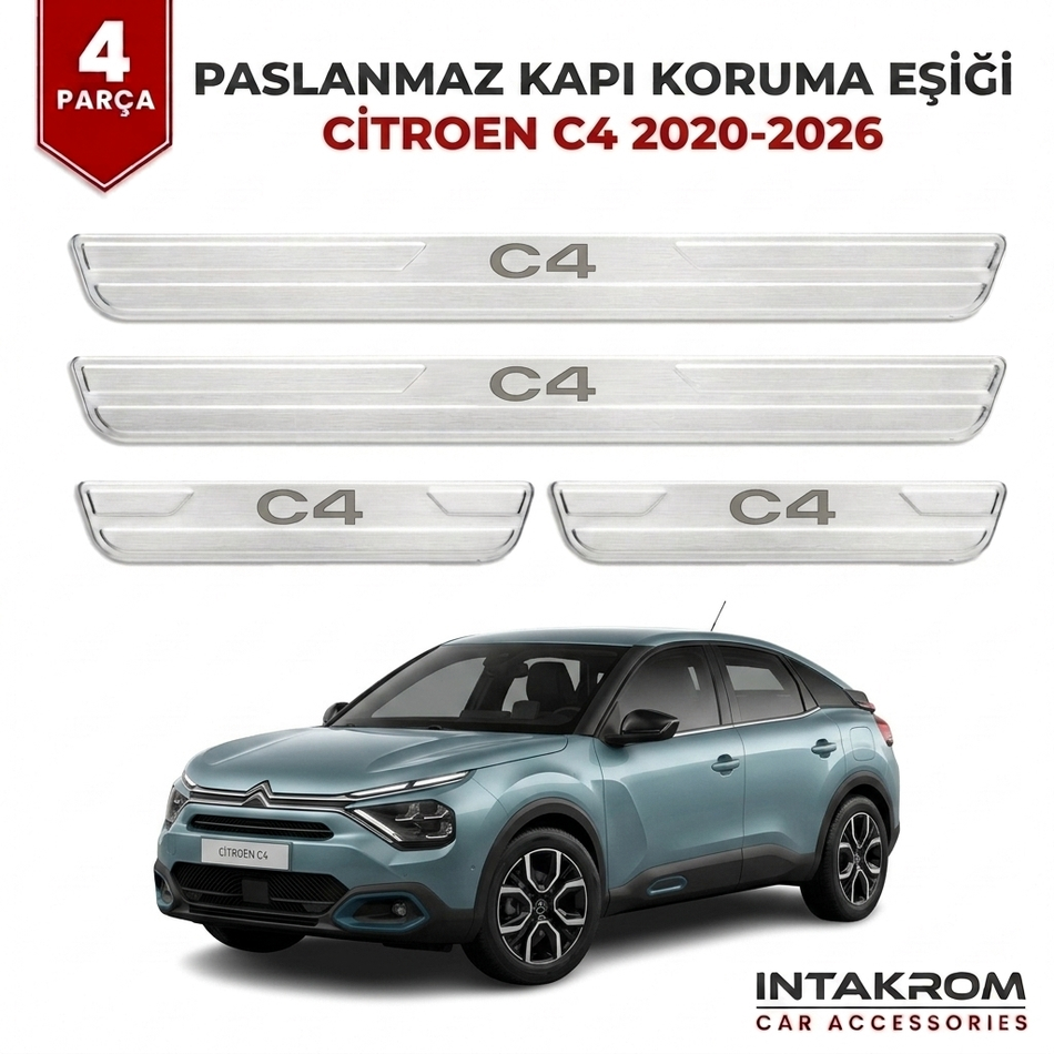 Citroen C4 2020-2026 Uyumlu Satine Krom Kapı Koruma Eşiği 4 Parça