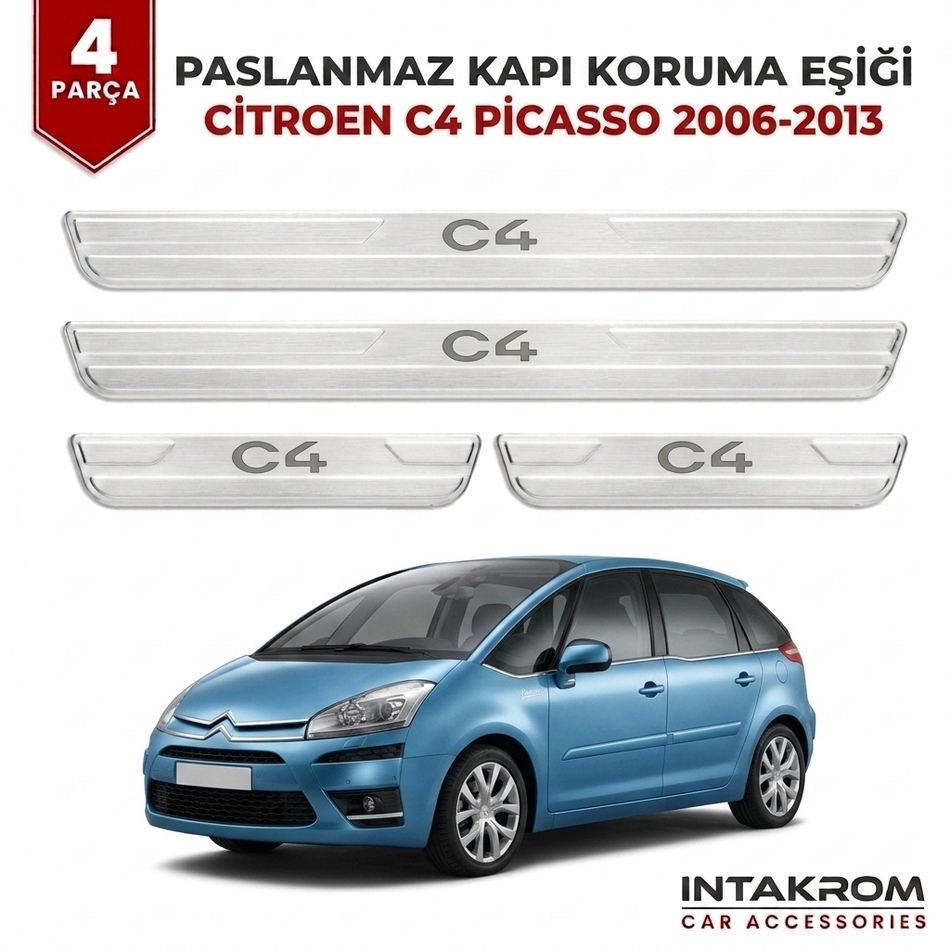 Citroen C4 Picasso 2006-2013 Uyumlu Satine Krom Kapı Koruma Eşiği 4 Parça