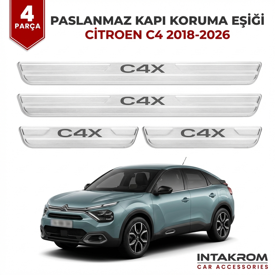 Citroen C4X 2018-2026 uyumlu Satine Krom Kapı Koruma Eşiği 4 Prç (c43)