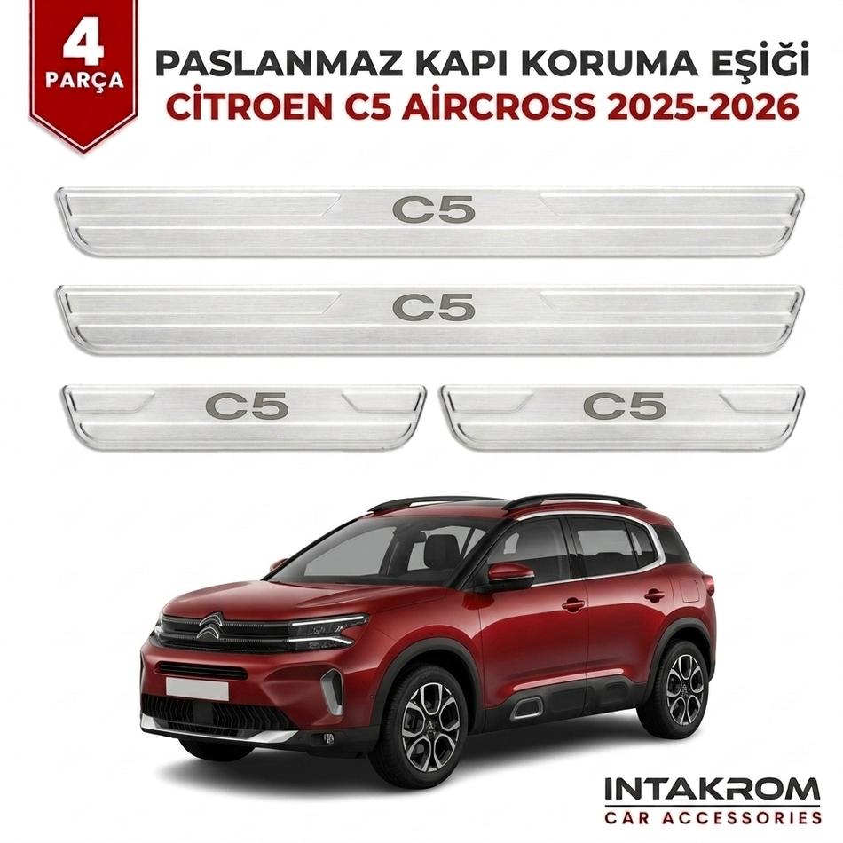 Citroen C5 AİRCROSS 2025-2026 Uyumlu Satine Krom Kapı Koruma Eşiği 4 Parça