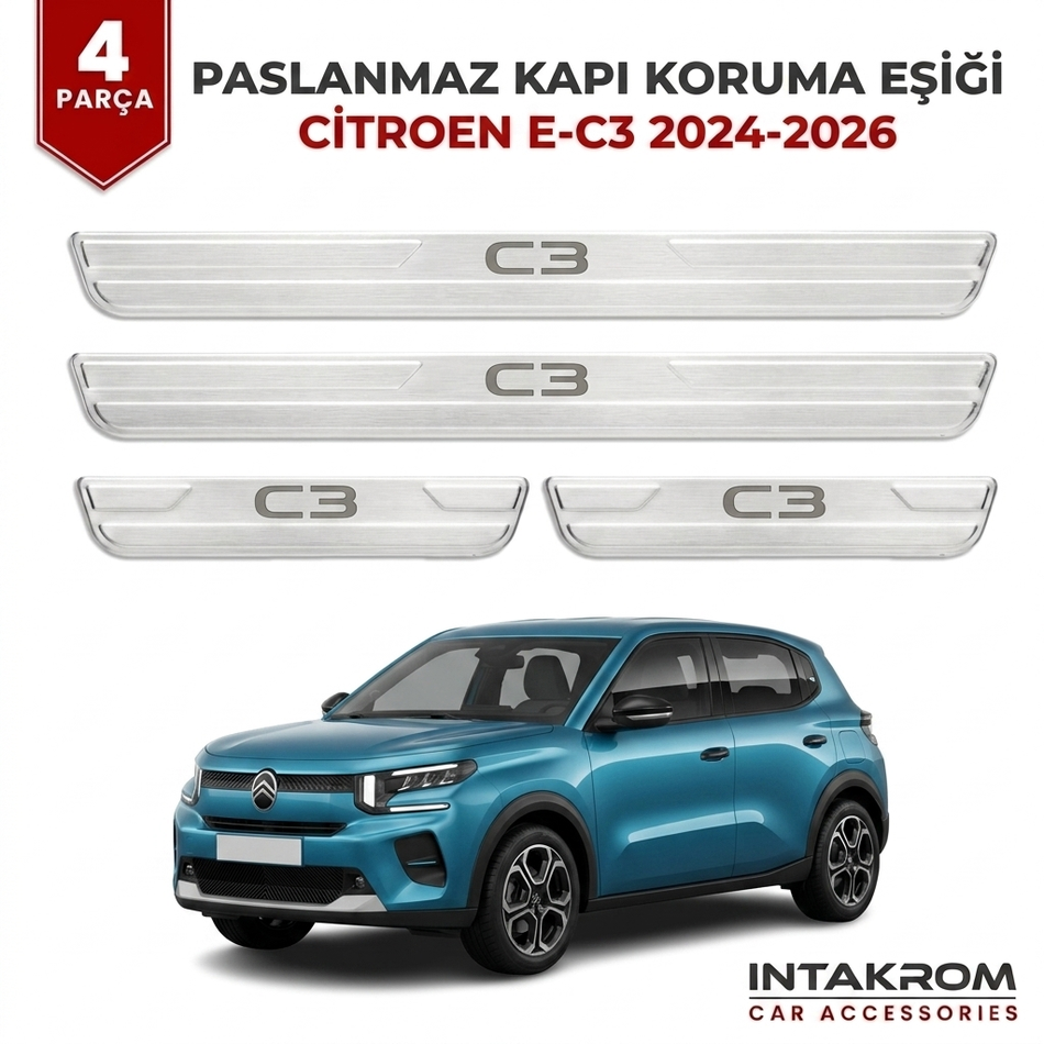 Citroen E-C3 2024-2026 Uyumlu Satine Krom Kapı Koruma Eşiği 4 Parça