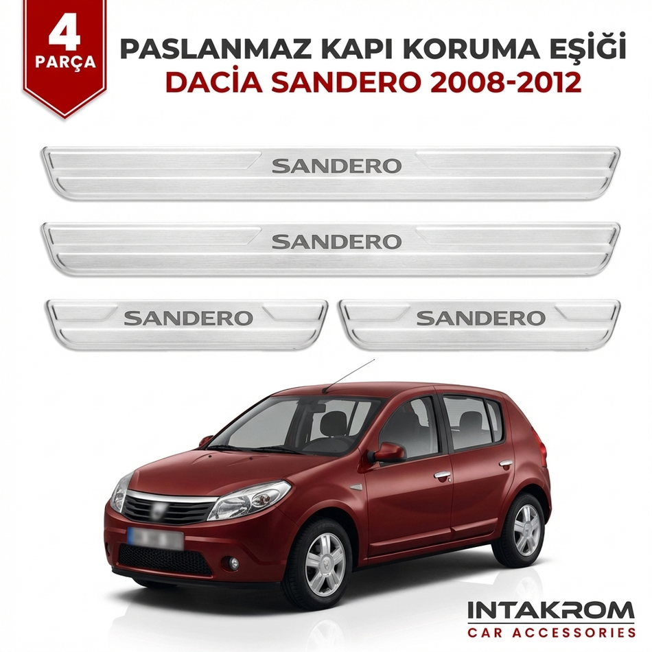 Dacia Sandero 2008-2012 uyumlu Satine Krom Kapı Koruma Eşiği 4 Prç (BS)