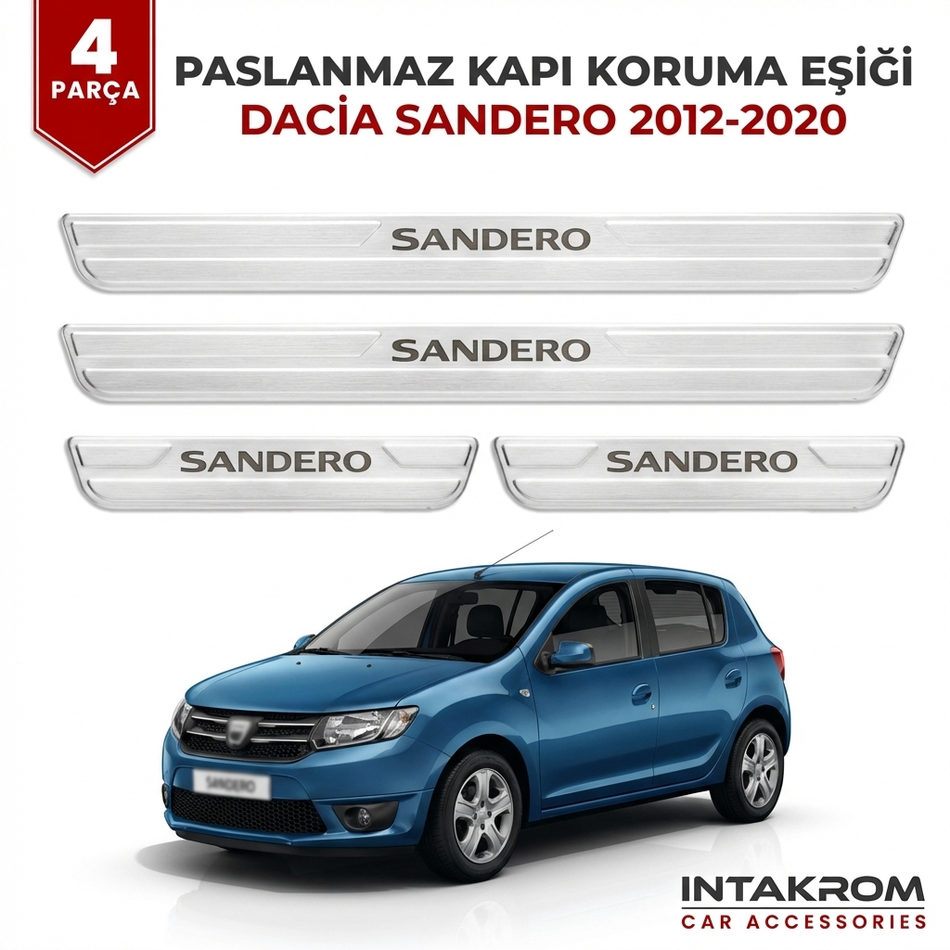 Dacia Sandero 2012-2020 uyumlu Satine Krom Kapı Koruma Eşiği 4 Prç (B52)