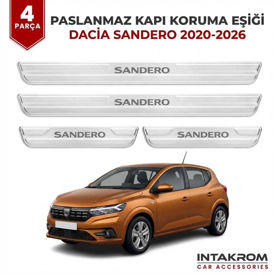 Dacia Sandero 2020-2026 uyumlu Satine Krom Kapı Koruma Eşiği 4 Prç (III)