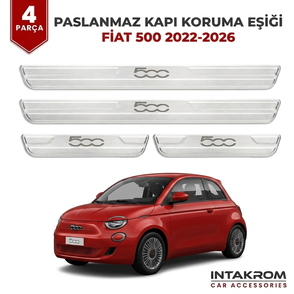Fiat 500 2022-2026 Uyumlu Satine Krom Kapı Koruma Eşiği 4 Parça