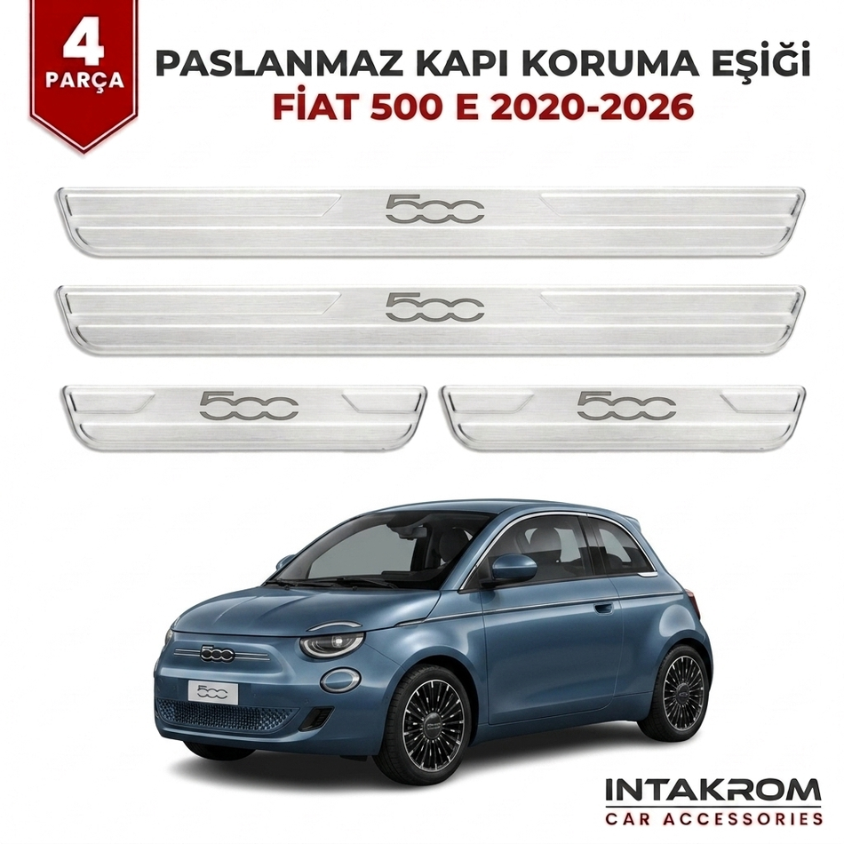 Fiat 500 E 2020-2026 Uyumlu Satine Krom Kapı Koruma Eşiği 4 Parça