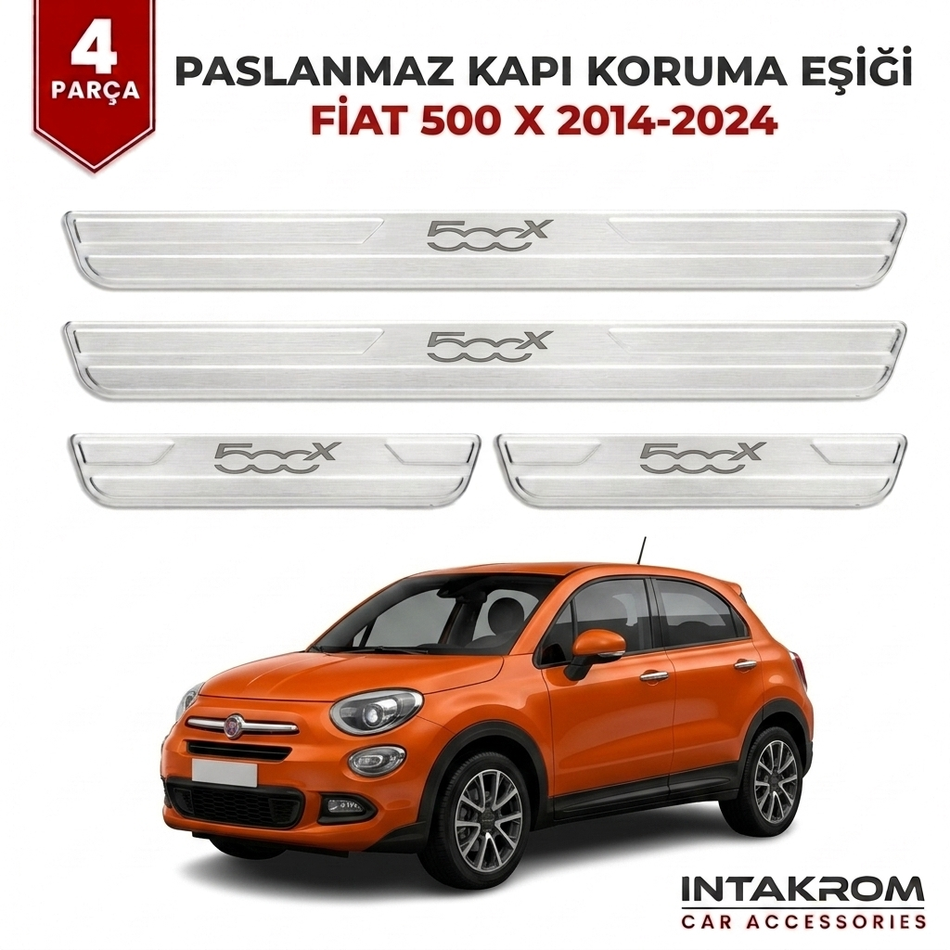 Fiat 500 X 2014-2024 Uyumlu Satine Krom Kapı Koruma Eşiği 4 Parça
