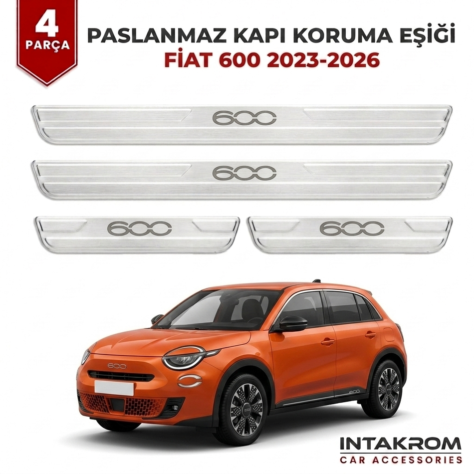 Fiat 600 / 600e 2023-2024 Uyumlu Satine Krom Kapı Koruma Eşiği 4 Parça