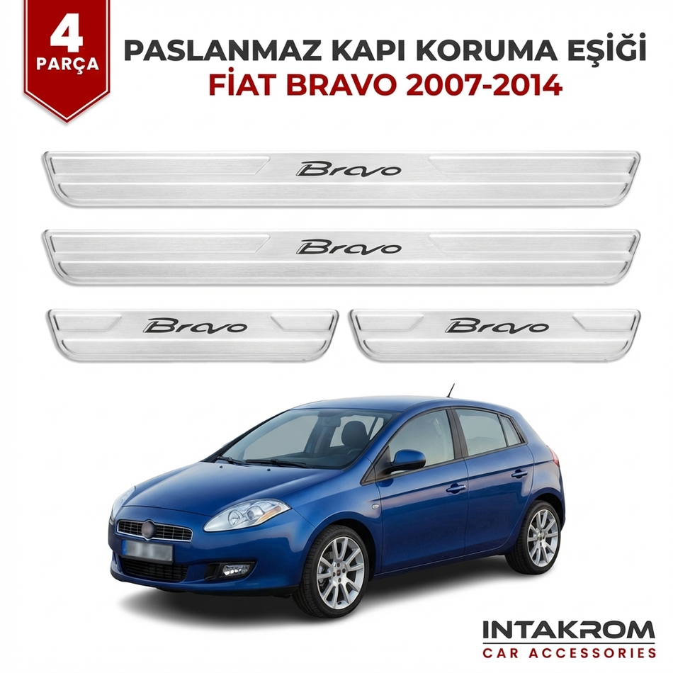 Fiat Bravo 2011-2018 uyumlu Satine Krom Kapı Koruma Eşiği 4 Prç (198)