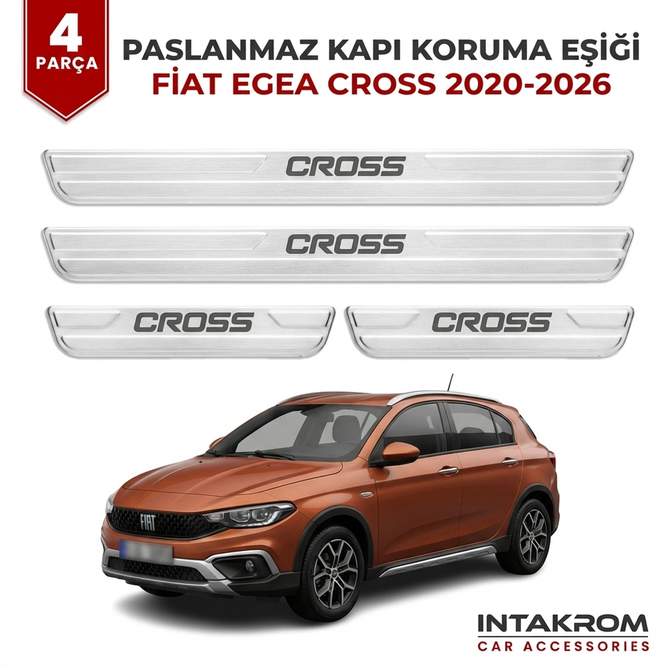 Fiat Egea Cross  2020-2026 uyumlu Satine Krom Kapı Koruma Eşiği 4 Prç (Type 356)