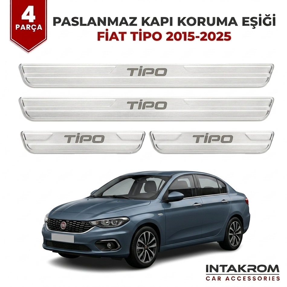 Fiat Tipo 2015-2025 Uyumlu Satine Krom Kapı Koruma Eşiği 4 Parça