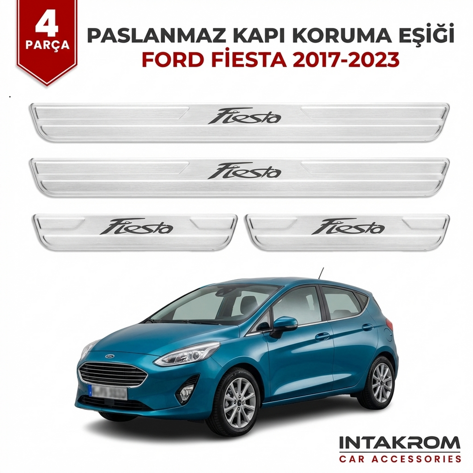 Ford Fiesta 2017-2023 uyumlu Satine Krom Kapı Koruma Eşiği 4 Prç (Mk7)
