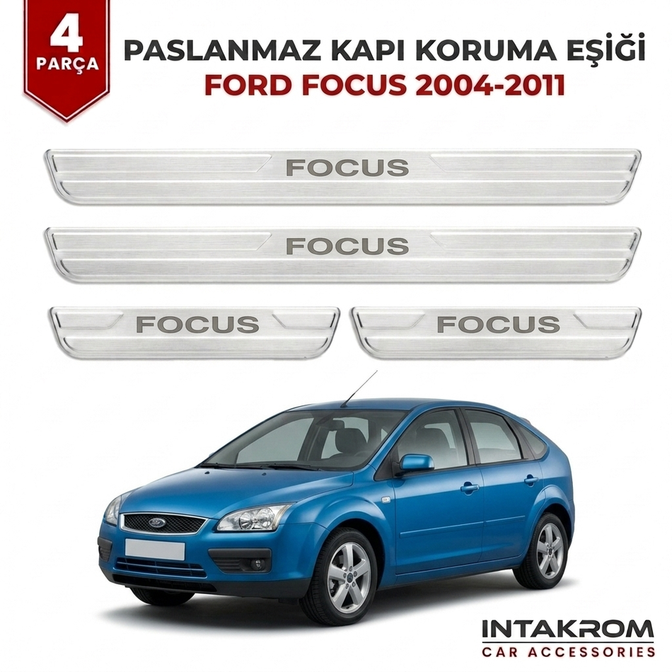 Ford Focus 2004-2011 Uyumlu Satine Krom Kapı Koruma Eşiği 4 Parça
