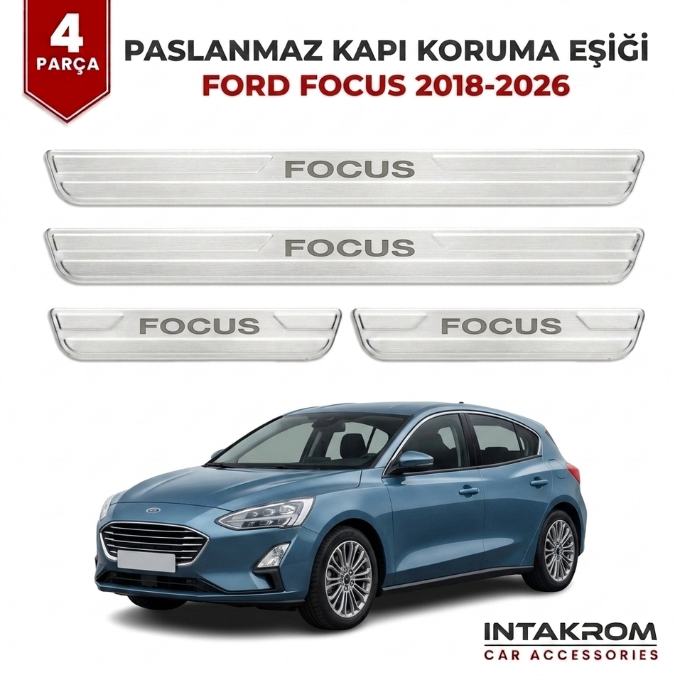 Ford Focus 2018-2026 Uyumlu Satine Krom Kapı Koruma Eşiği 4 Parça