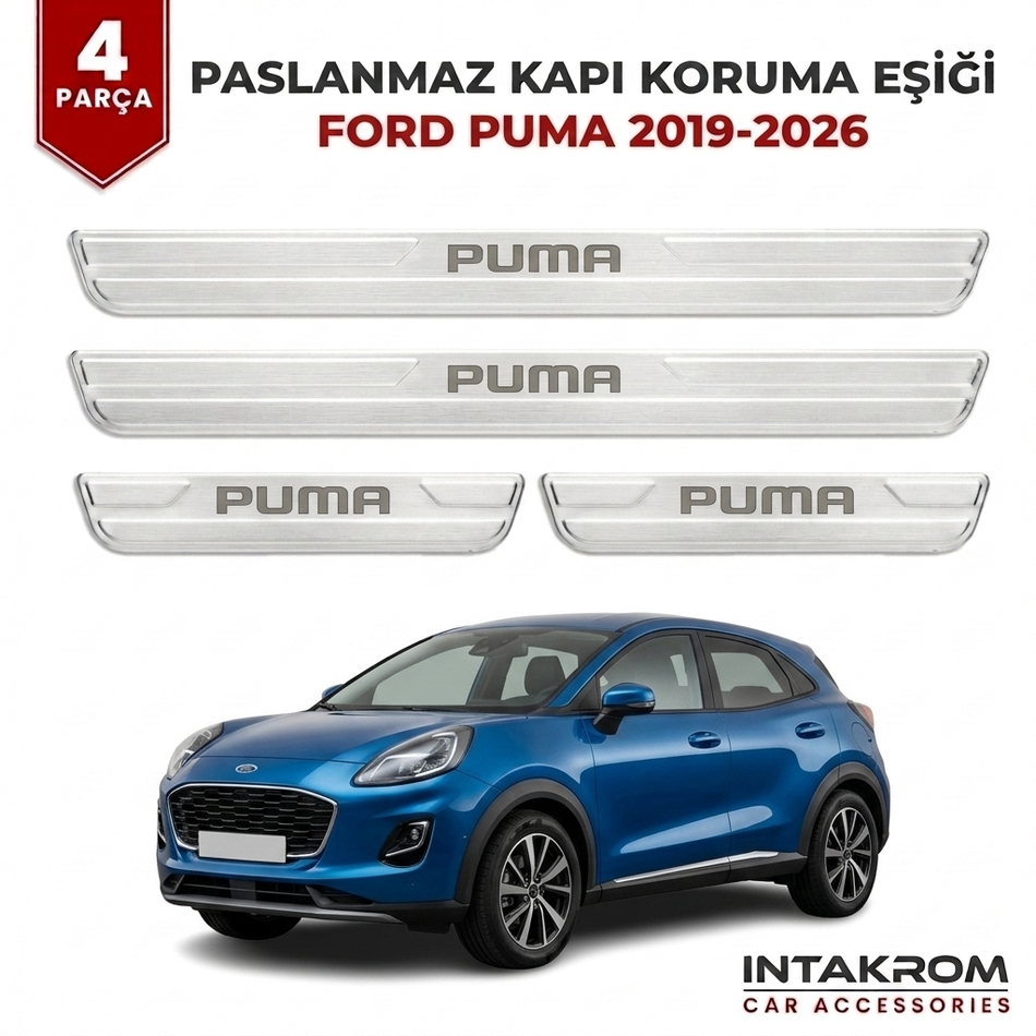 Ford Puma 2019-2026 Uyumlu Satine Krom Kapı Koruma Eşiği 4 Parça
