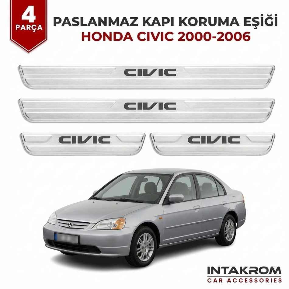 Honda Cıvıc 2000-2006 uyumlu Satine Krom Kapı Koruma Eşiği 4 Prç (ES)