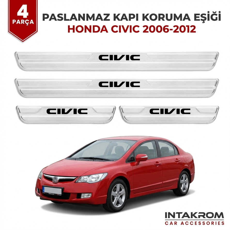 Honda Cıvıc 2006-2012 uyumlu Satine Krom Kapı Koruma Eşiği 4 Prç (FD6)