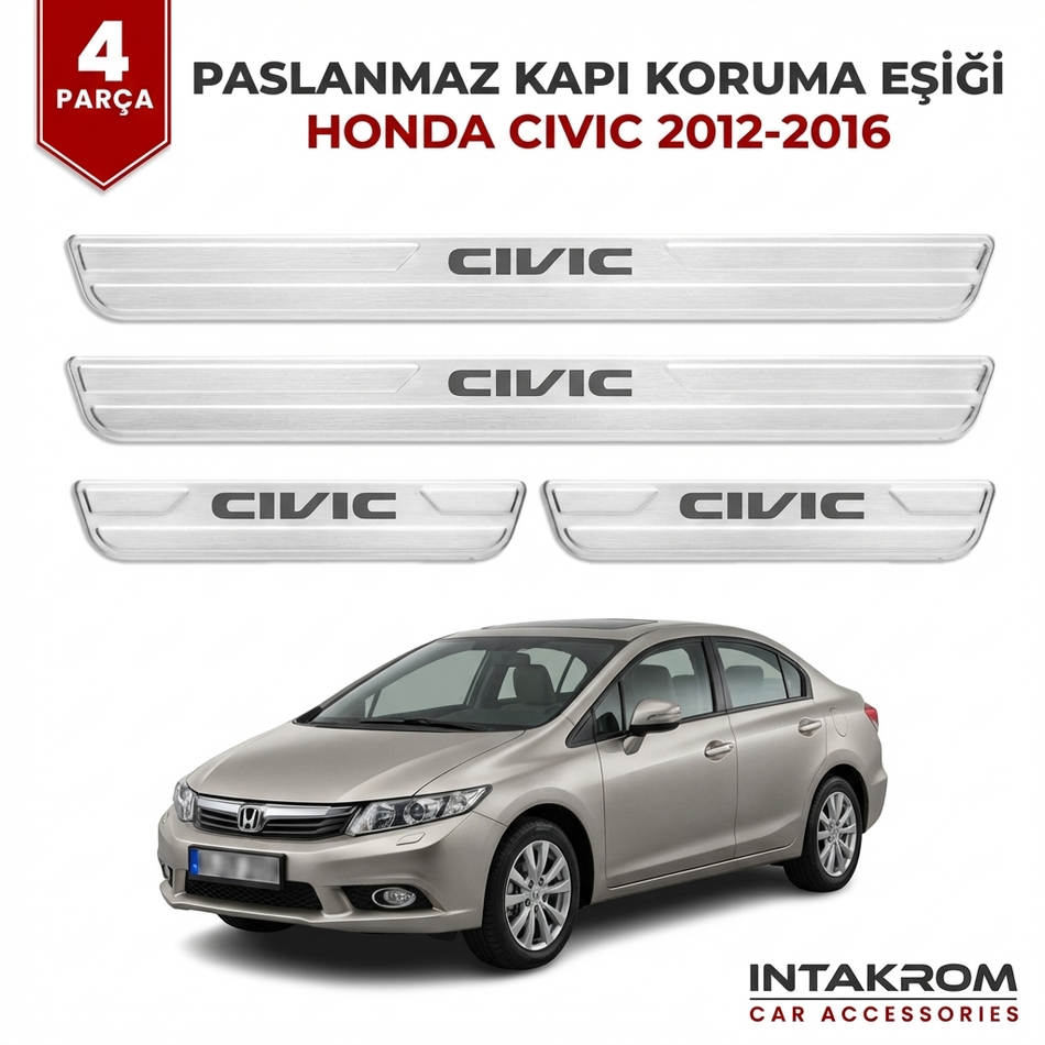 Honda Cıvıc 2012-2016 uyumlu Satine Krom Kapı Koruma Eşiği 4 Prç (FB7)