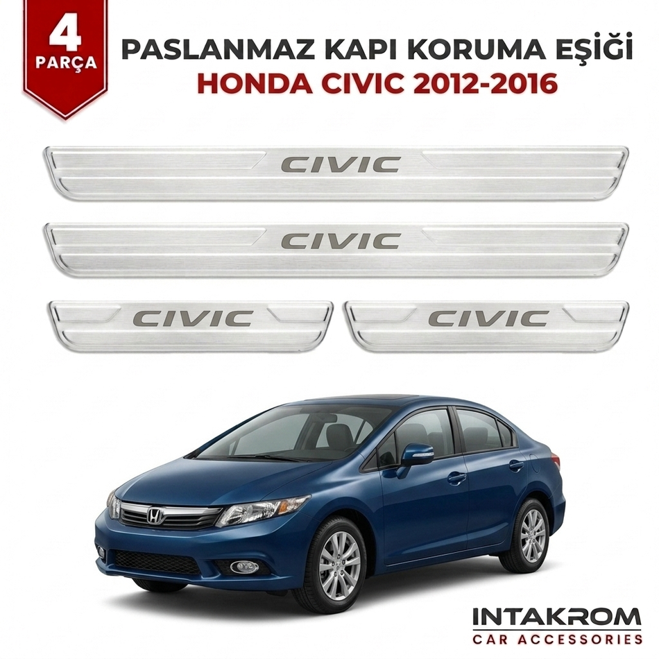 Honda Cıvıc 2012-2026 Uyumlu Satine Krom Kapı Koruma Eşiği 4 Parça