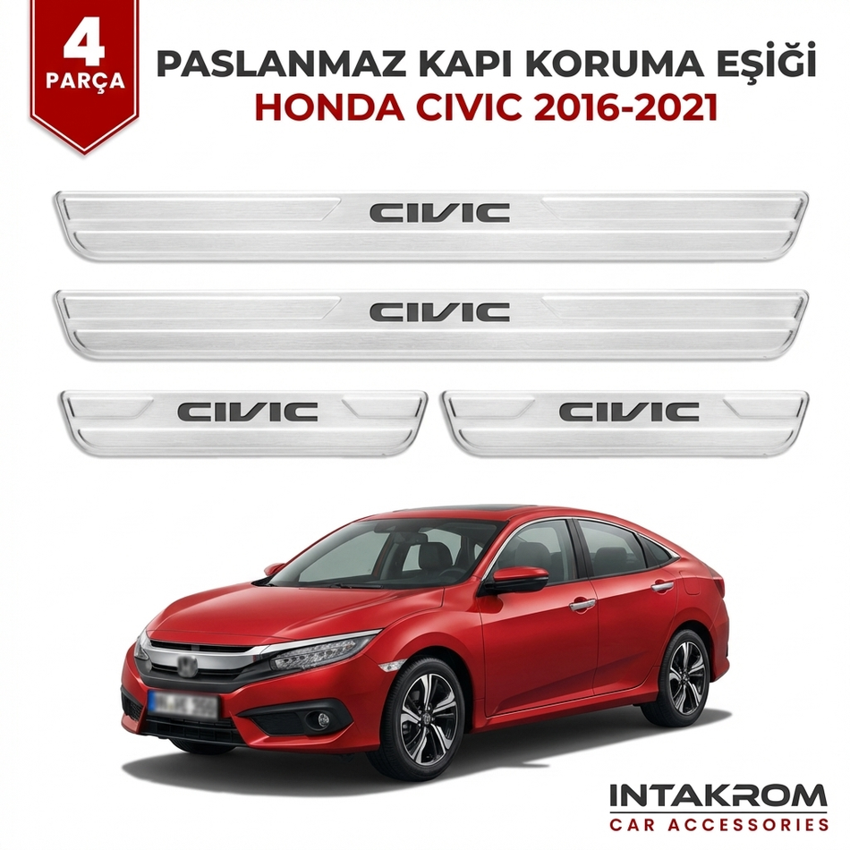 Honda Cıvıc 2016-2021 uyumlu Satine Krom Kapı Koruma Eşiği 4 Prç (FC1)