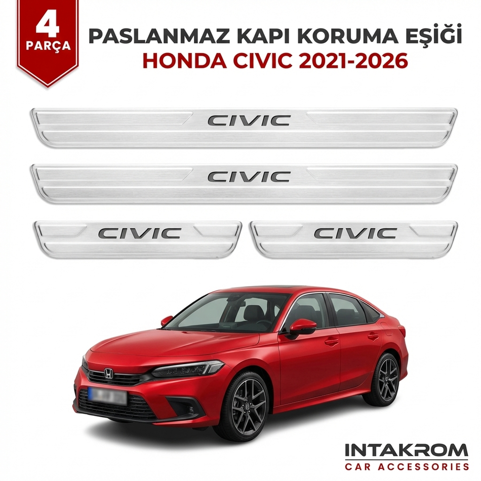 Honda Cıvıc 2021-2026 uyumlu Satine Krom Kapı Koruma Eşiği 4 Prç (FE)