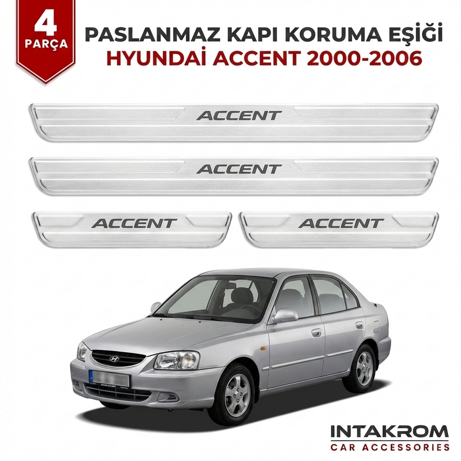 Hyundai Accent 2000-2006 Uyumlu Satine Krom Kapı Koruma Eşiği 4 Parça