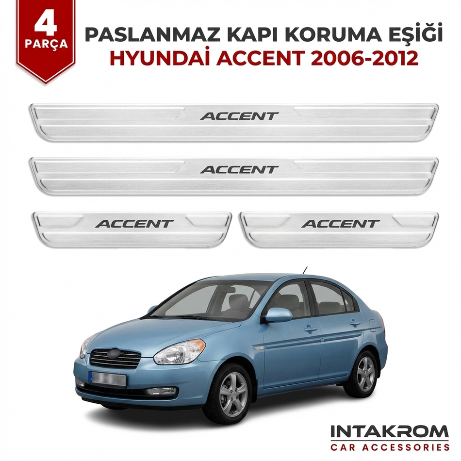 Hyundai Accent 2006-2012 Uyumlu Satine Krom Kapı Koruma Eşiği 4 Parça