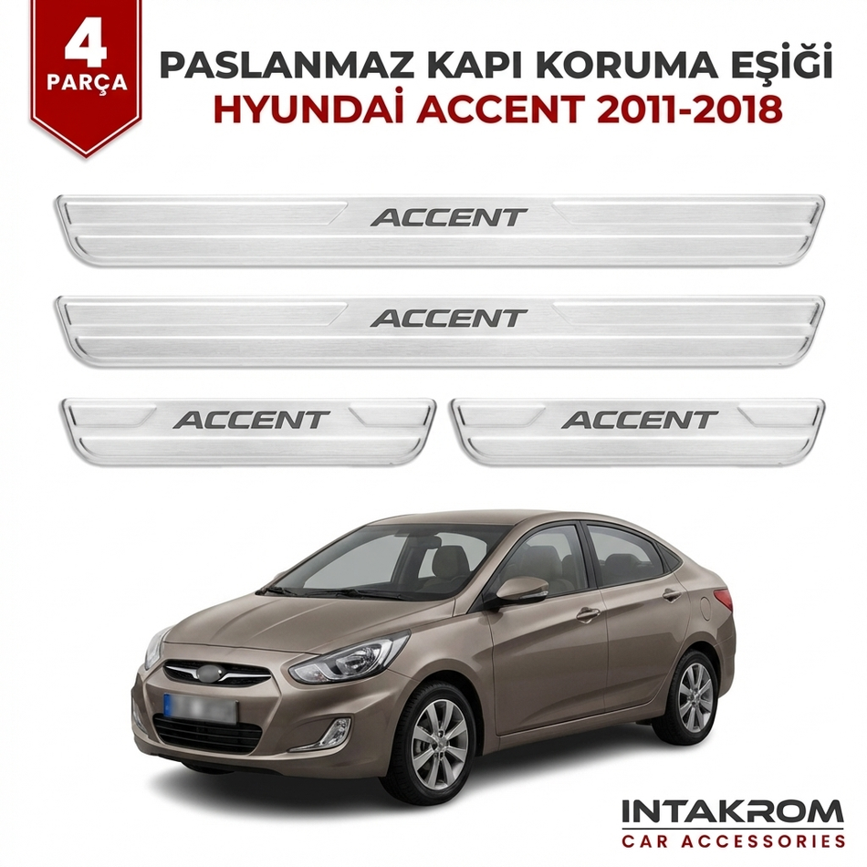 Hyundai Accent 2011-2018 Uyumlu Satine Krom Kapı Koruma Eşiği 4 Parça