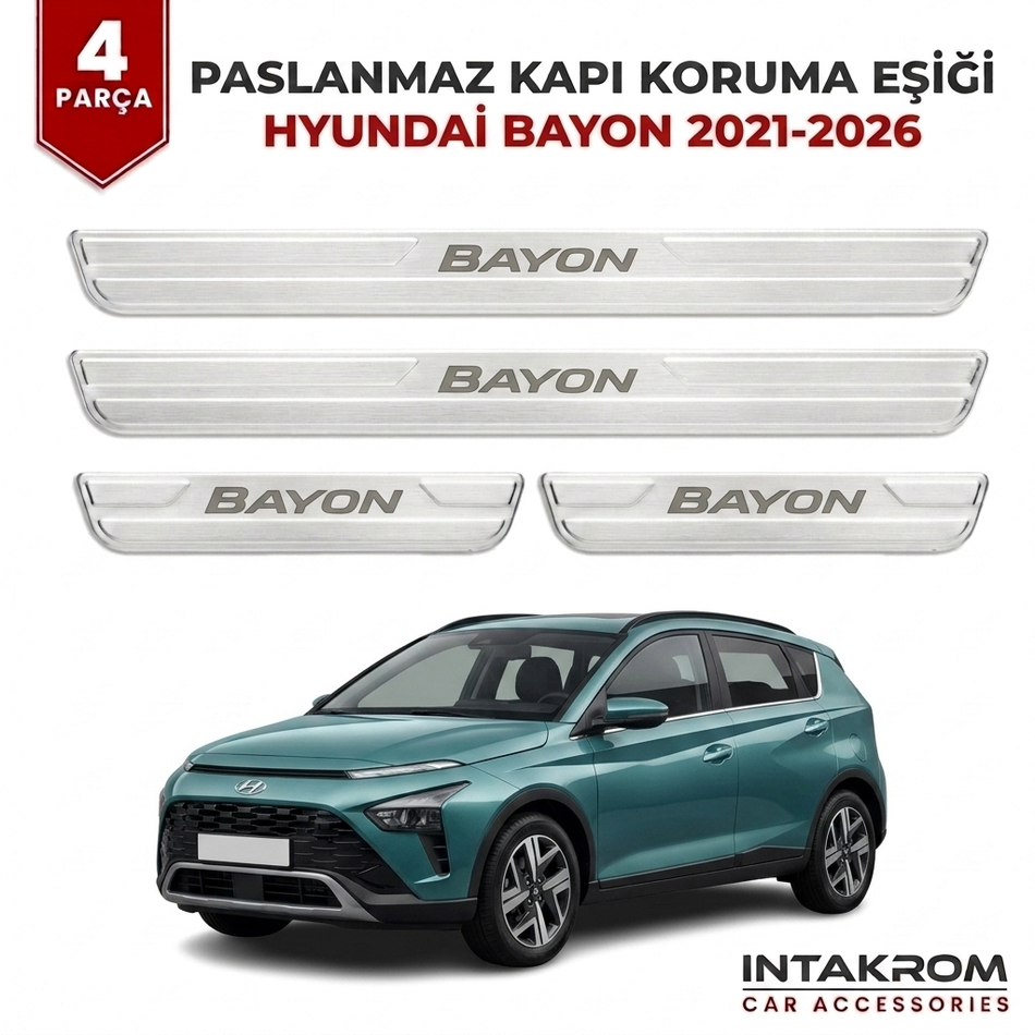 Hyundai Bayon 2021-2026 Uyumlu Satine Krom Kapı Koruma Eşiği 4 Parça
