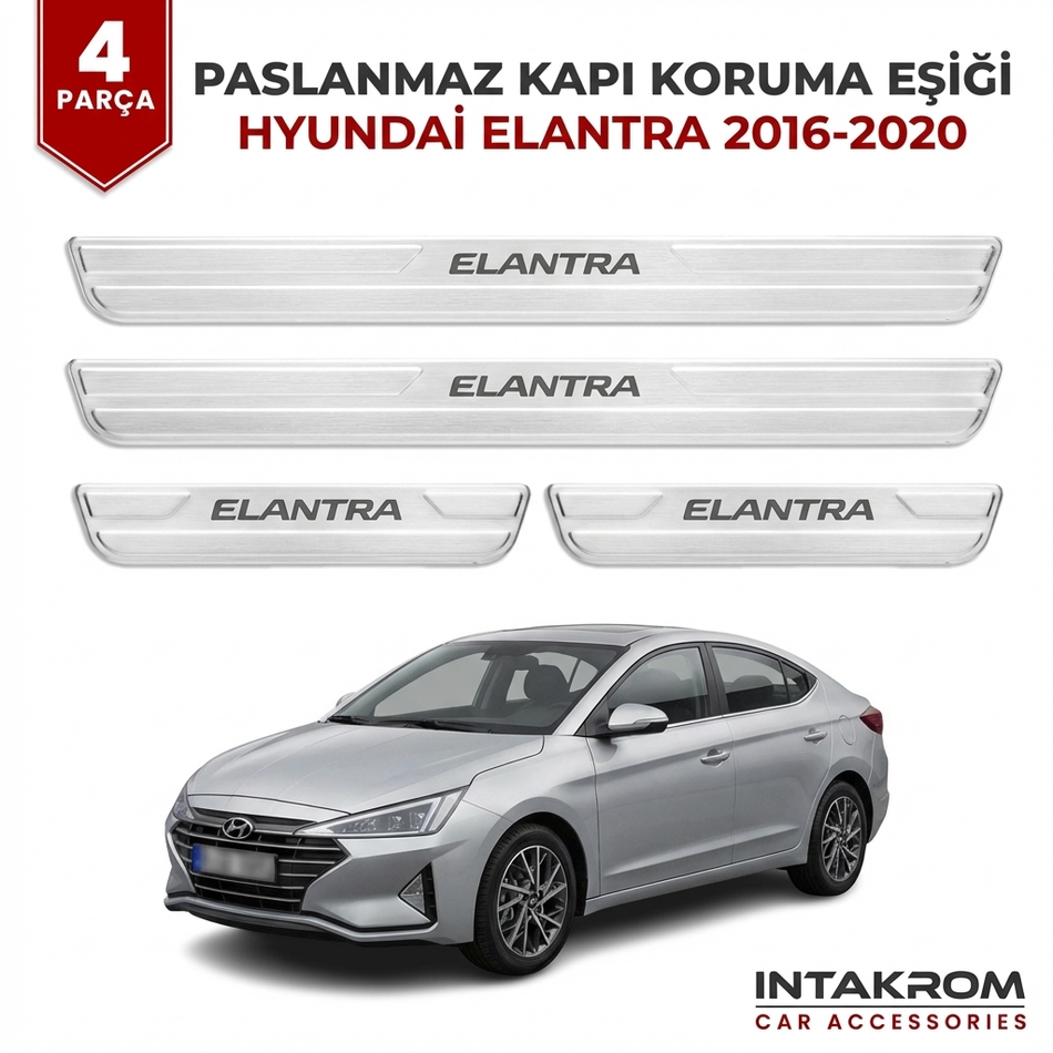 Hyundai Elentra 2016-2020 Uyumlu Satine Krom Kapı Koruma Eşiği 4 Parça