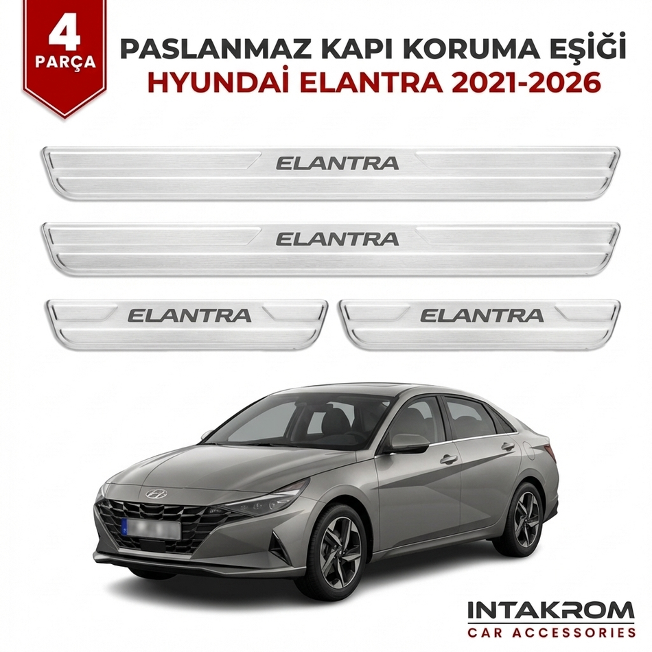 Hyundai Elentra 2021-2026 Uyumlu Satine Krom Kapı Koruma Eşiği 4 Parça