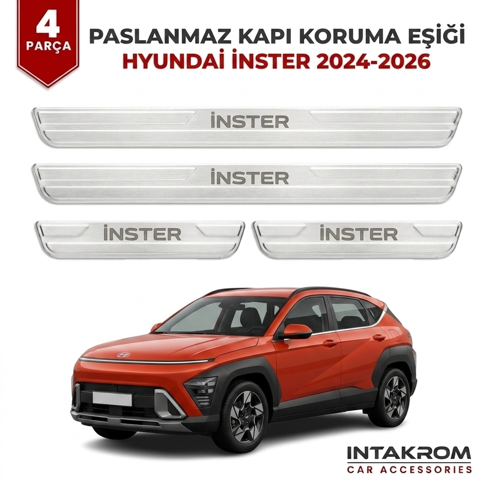 Hyundai Inster 2024-2026 Uyumlu Satine Krom Kapı Koruma Eşiği 4 Parça