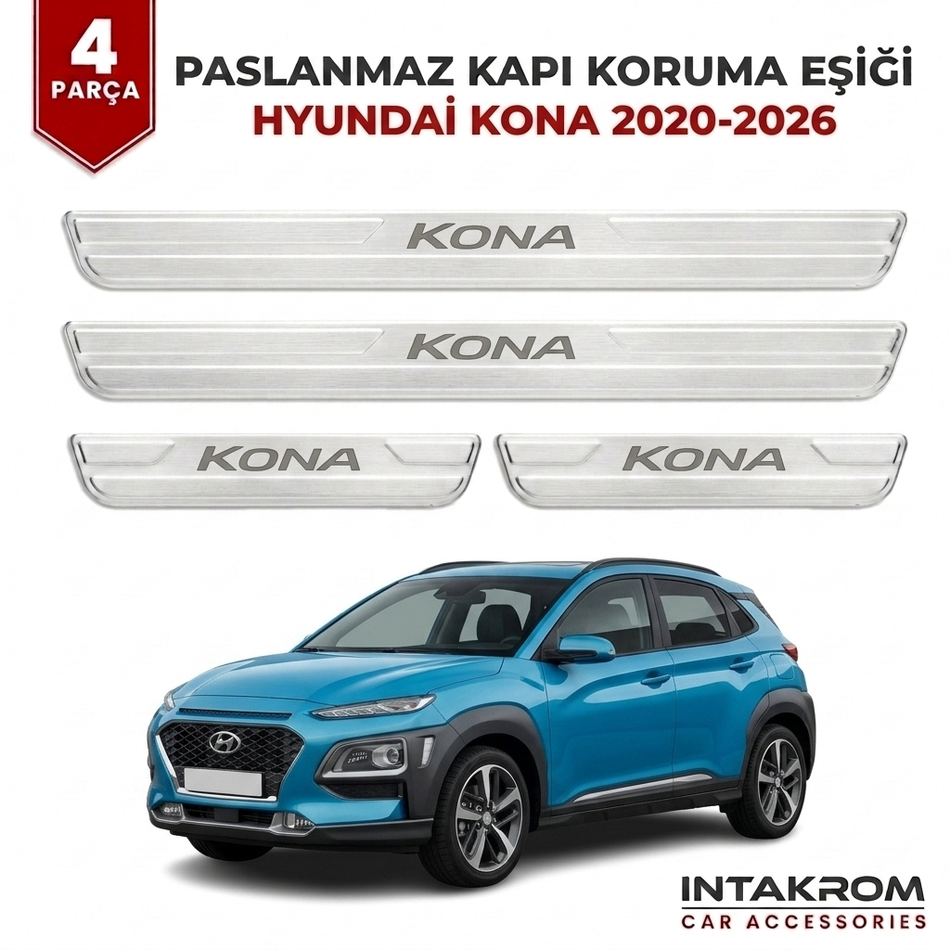 Hyundai Kona 2020-2026 Uyumlu Satine Krom Kapı Koruma Eşiği 4 Parça