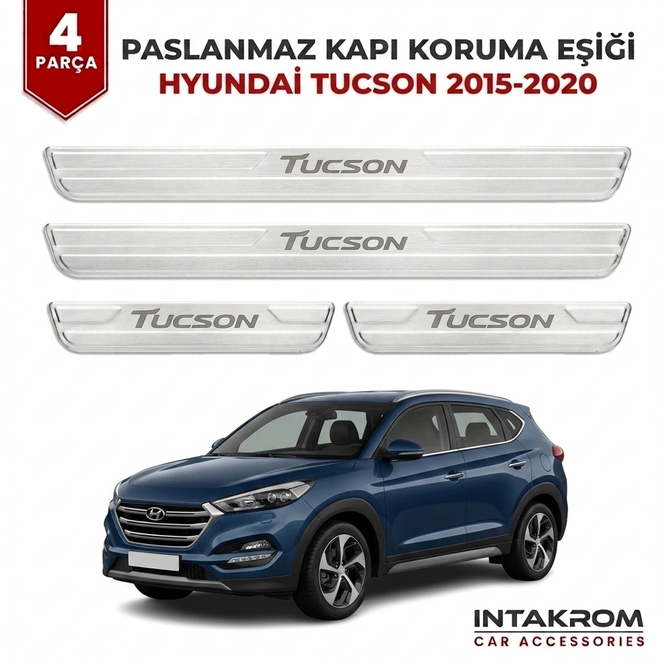 Hyundai Tucson 2015-2020 Uyumlu Satine Krom Kapı Koruma Eşiği 4 Parça