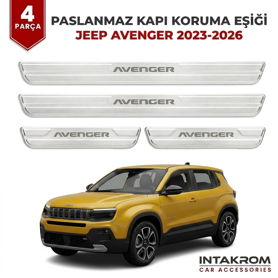 Jeep Avenger 2023-2026 Uyumlu Satine Krom Kapı Koruma Eşiği 4 Parça